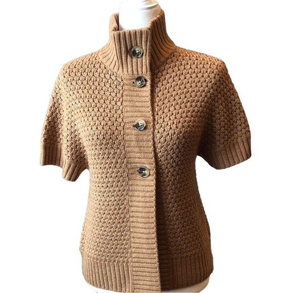 Banana Republic Short Sleeve Chunky Textured Brown Cardigan Sweater Womens Small - Picture 1 of 16